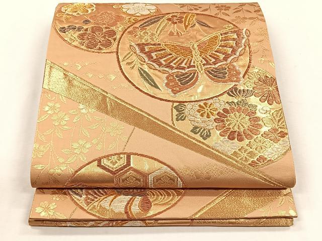 超美品　和服　正絹　歌舞伎模様　袋帯(六通) 早い者勝ち 平和屋着物◎六通柄袋帯 花蝶丸文 金糸 正絹 逸品 CABH7568yk