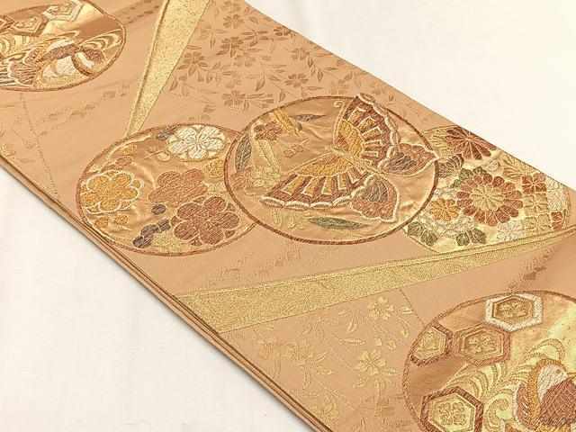 平和屋着物◎六通柄袋帯 花蝶丸文 金糸 正絹 逸品 CABH7568yk