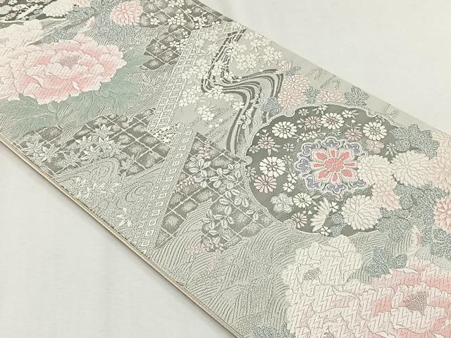 平和屋着物◎六通柄袋帯 唐織 九百錦 雪輪正倉院花文 プラチナ二重箔 正絹 逸品 CABH7571yk