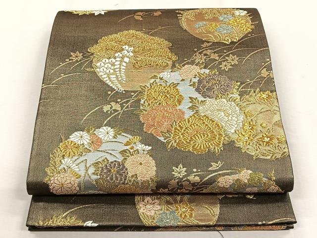 平和屋着物◎流水袋帯 唐織 草花丸文 金銀糸 正絹 逸品 未使用 CABH7573yk