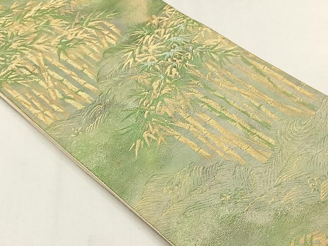 平和屋着物◎六通柄袋帯 ふくれ織 笹竹文 金銀糸 正絹 逸品 CABH7581yk