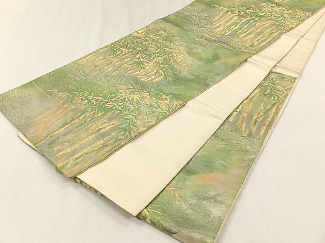 平和屋着物◎六通柄袋帯 ふくれ織 笹竹文 金銀糸 正絹 逸品 CABH7581yk