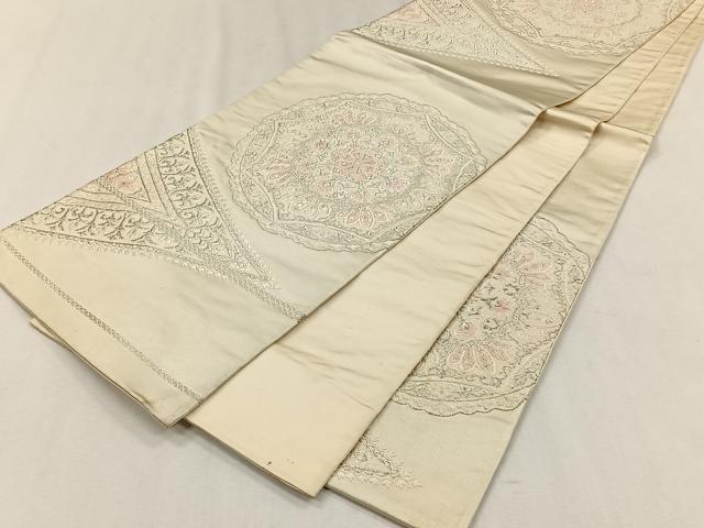平和屋着物◎六通柄袋帯 唐織 正倉院花文 銀糸 正絹 逸品 CABH7585yk