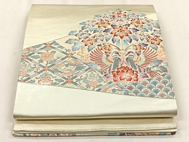 平和屋着物◎太鼓柄袋帯 向かい鳥花文 金銀糸 正絹 逸品 CABH7588yk