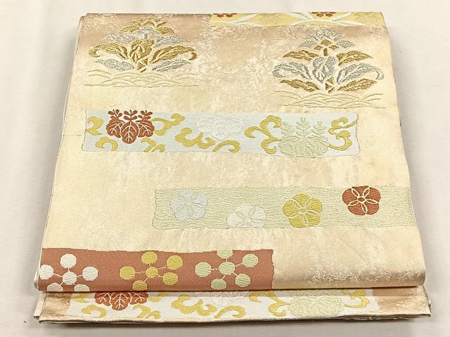 平和屋着物◎全通柄袋帯 草花文 金銀糸 正絹 逸品 CABH7592yk