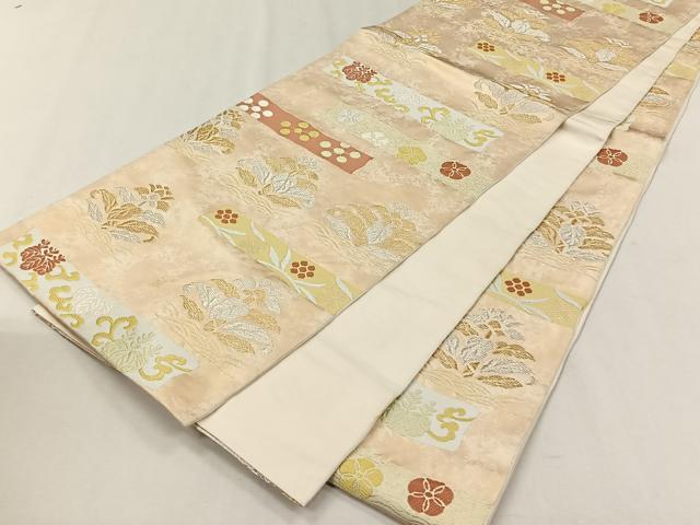平和屋着物◎全通柄袋帯 草花文 金銀糸 正絹 逸品 CABH7592yk