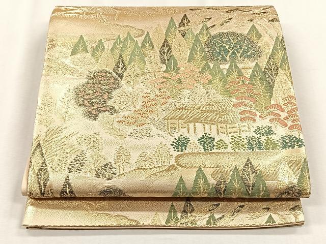 平和屋着物◎六通柄袋帯 風景草木文 金糸 正絹 逸品 CABH7593yk