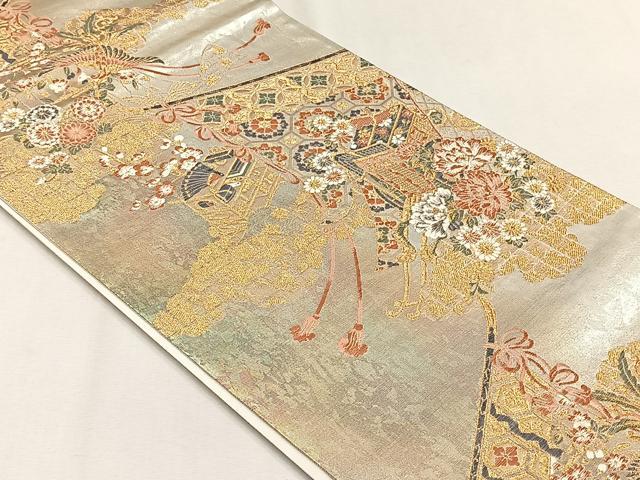平和屋着物◎六通柄袋帯 瑞鳳几帳文 金糸 引箔 正絹 逸品 CABH7597yk