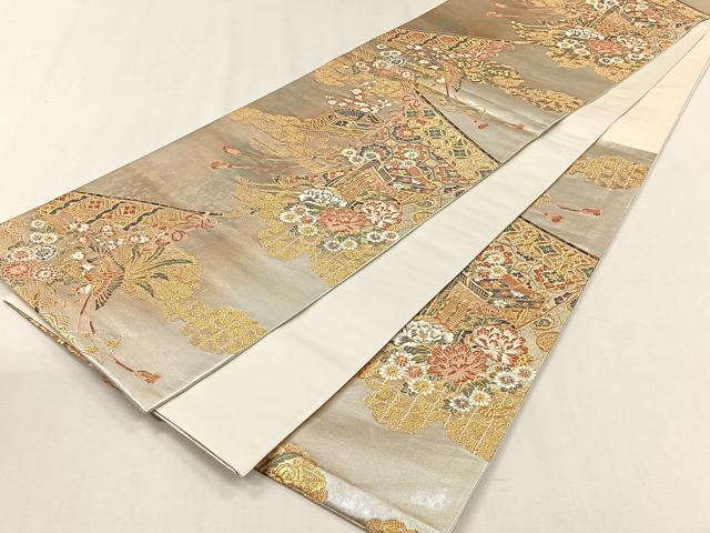 平和屋着物◎六通柄袋帯 瑞鳳几帳文 金糸 引箔 正絹 逸品 CABH7597yk
