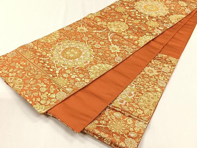 平和屋着物◎六通柄袋帯 更紗花文 金糸 正絹 逸品 CABH7598yk