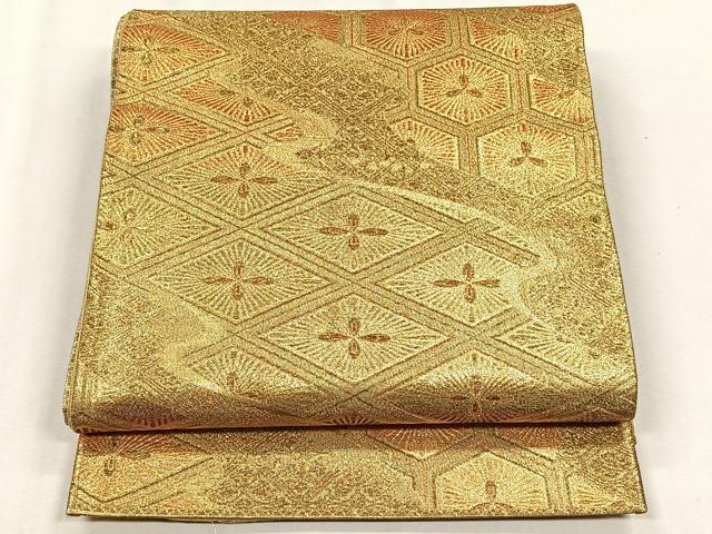平和屋着物◎六通柄袋帯 松葉菱文 金糸 正絹 逸品 CABH7599yk