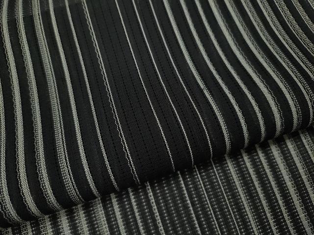 平和屋着物*夏物 お召 縦絽 縞 黒地 正絹 逸品 CABH7604ze