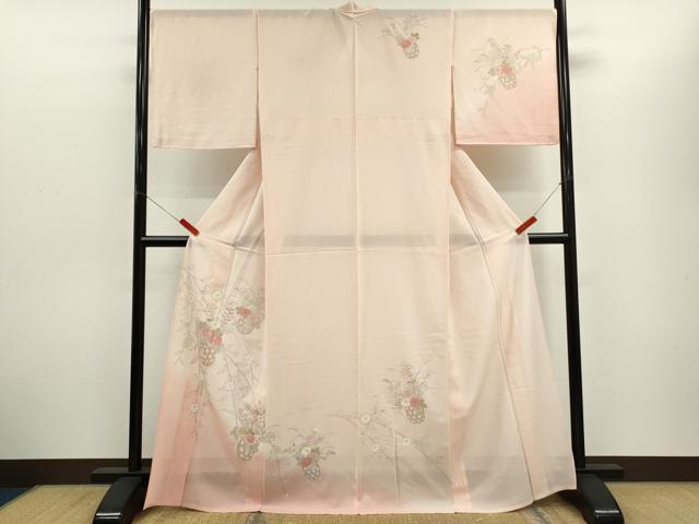 平和屋着物*夏物 訪問着 絽 花籠文 暈し染め 銀彩 正絹 逸品 CABH7610ze
