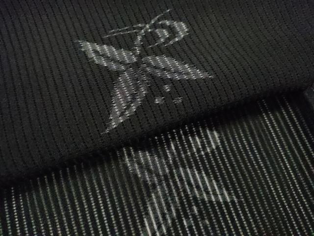 平和屋着物*夏物 小紋 縦絽 舞花文 黒地 正絹 逸品 CABH7612ze