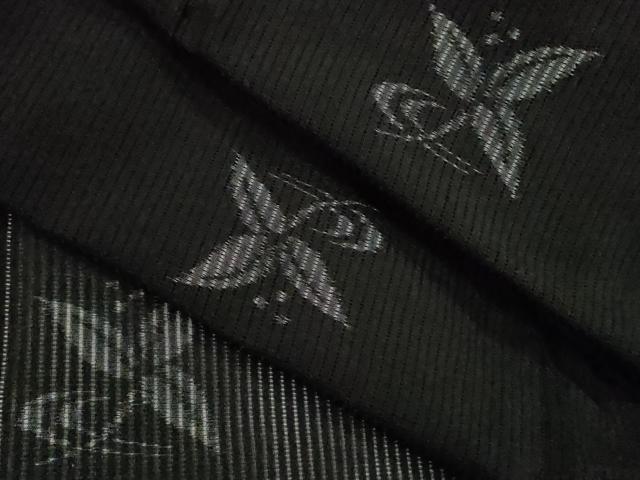 平和屋着物*夏物 小紋 縦絽 舞花文 黒地 正絹 逸品 CABH7612ze