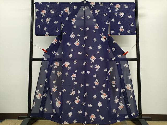 平和屋着物*夏物 小紋 絽 枝花文 銀彩 正絹 逸品 CABH7613ze