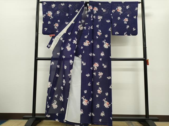 平和屋着物*夏物 小紋 絽 枝花文 銀彩 正絹 逸品 CABH7613ze