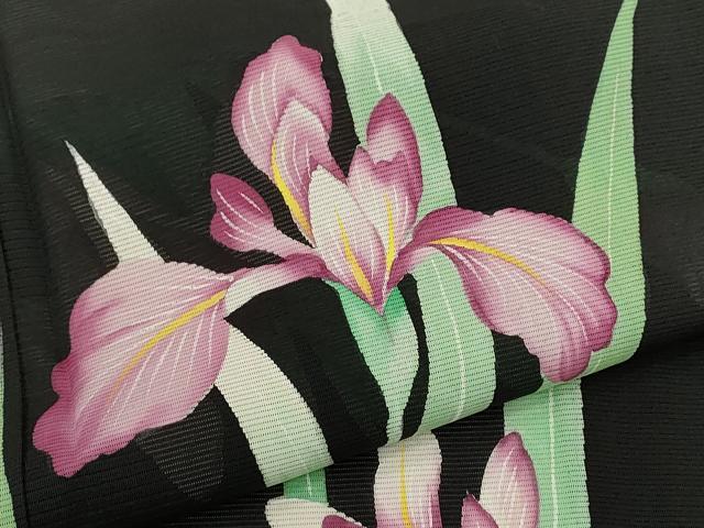 平和屋着物*夏物 訪問着 絽 燕子花 黒地 正絹 逸品 CABH7620ze