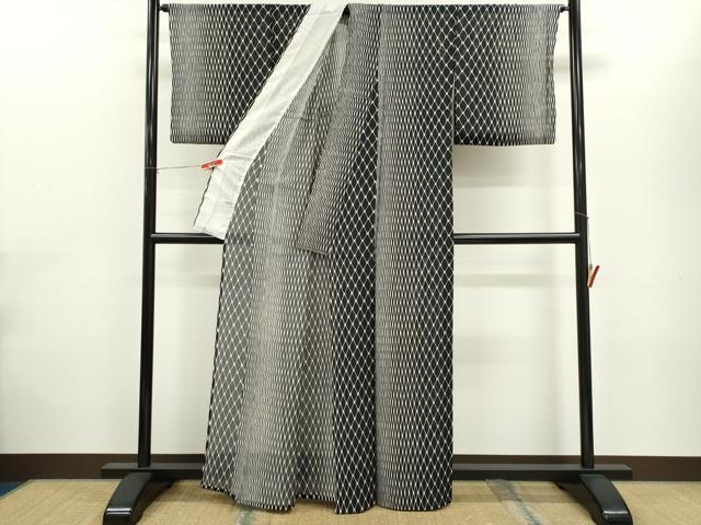 平和屋着物*夏物 小紋 絽 網目文様 黒地 正絹 逸品 CABH7623ze