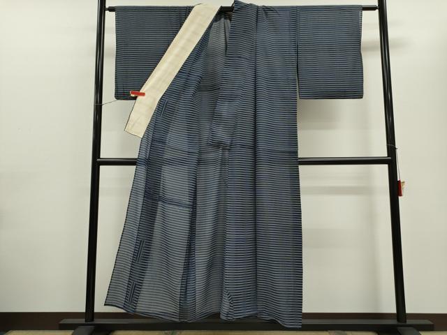 平和屋着物*夏物 お召 紗 横縞文 正絹 逸品 CABH7625ze
