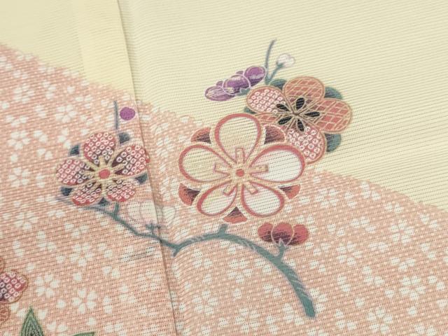 平和屋着物*夏物 色留訪問着 絽 麻の葉草花文 洗える着物 CABH7645ze
