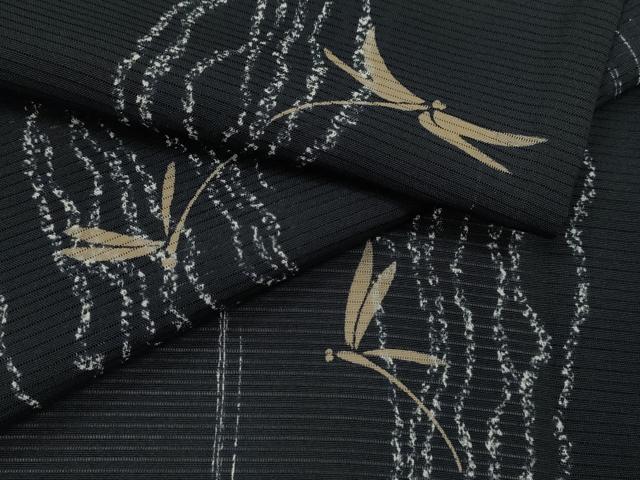 平和屋着物*夏物 小紋 絽 トンボ 変わり縞 黒地 正絹 逸品 未使用 CABH7650ze
