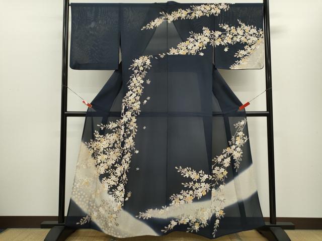 平和屋着物*夏物 訪問着 絽 駒刺繍 枝垂れ桜文 暈し染め 金彩 正絹 逸品 CABH7653ze