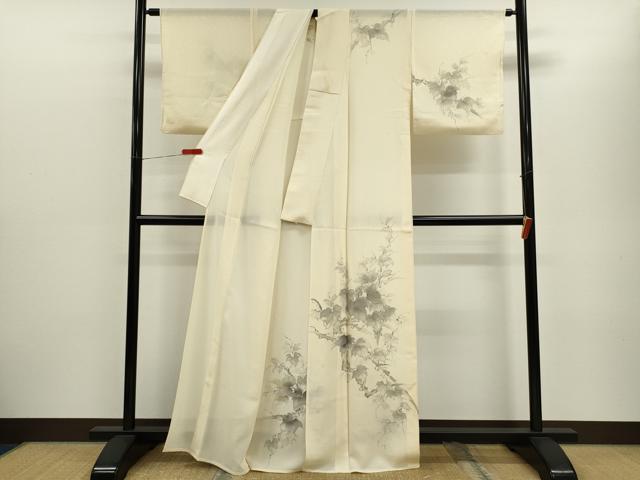 平和屋着物*夏物 訪問着 絽 手描き 葡萄蔦の葉文 銀彩 正絹 逸品 CABH7668ze