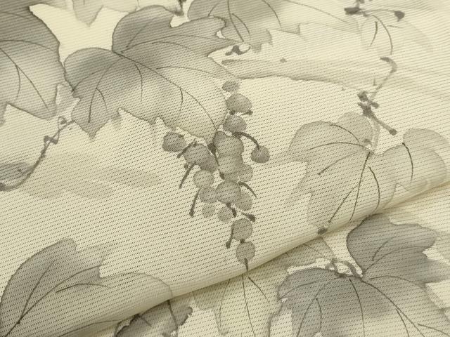 平和屋着物*夏物 訪問着 絽 手描き 葡萄蔦の葉文 銀彩 正絹 逸品 CABH7668ze