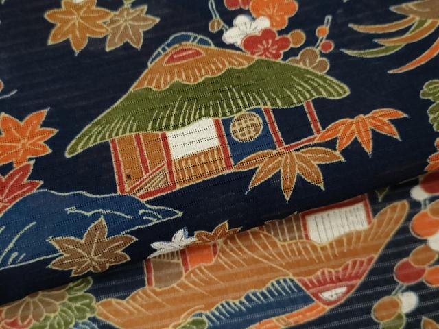 平和屋着物*夏物 小紋 絽 松竹梅風景文 正絹 逸品 CABH7673ze