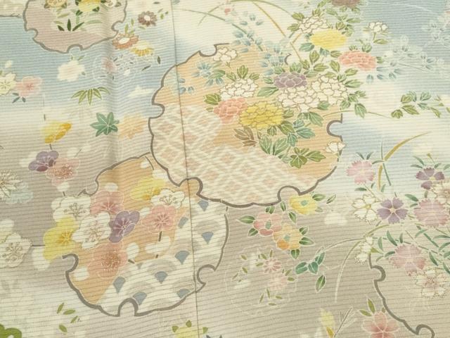平和屋着物*夏物 訪問着 絽 松竹梅雪輪重ね草花文 暈し染め 金彩 正絹 逸品 CABH7675ze