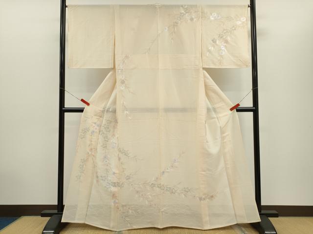 平和屋着物*夏物 訪問着 紋紗 枝垂れ草花文 銀彩 正絹 逸品 CABH7688ze