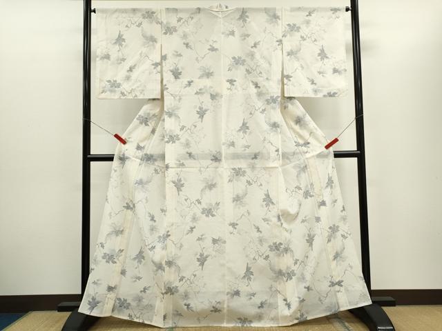 平和屋着物*夏物 小紋 縦絽 枝花文 正絹 逸品 CABH7709ze