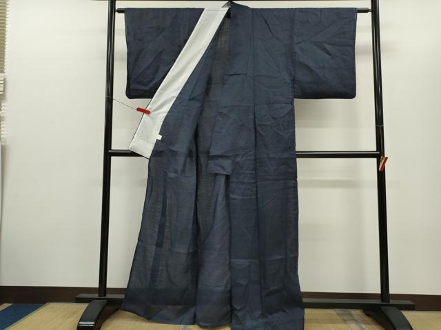 平和屋着物*夏物 上布 色無地 藍鉄色 麻 逸品 CABH7714ze