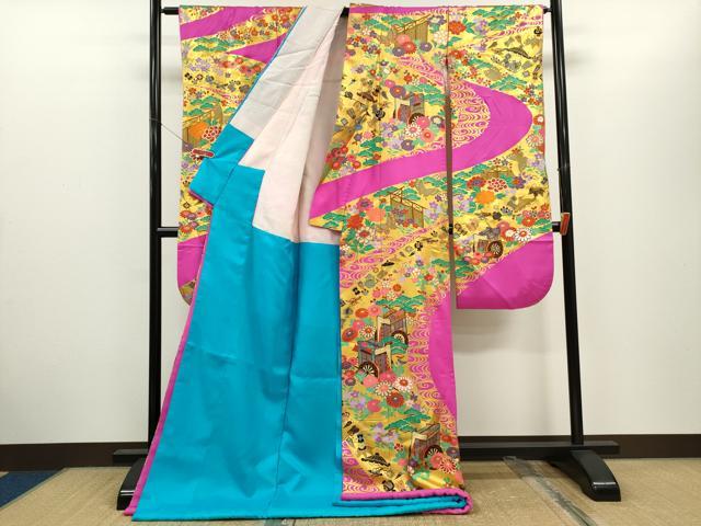 平和屋本店●お引きずり・お引き摺り・引き振袖 結婚式 和装 芸妓 舞妓 衣装 芸者 御所車宝尽くし花文 金彩 CABH7726ze
