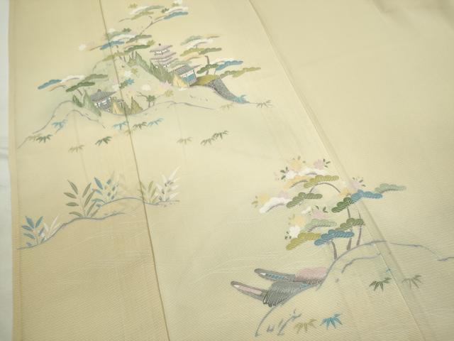 平和屋着物*夏物 訪問着 絽 友禅 松竹梅風景文 暈し染め 五泉 反端付き 正絹 逸品 CABH7747ze
