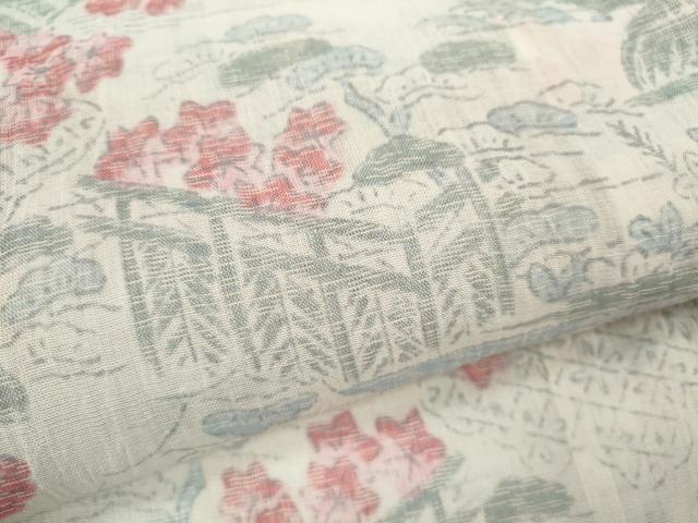 平和屋着物*夏物 小千谷ちぢみ 草花風景文 麻 逸品 CABH7750ze