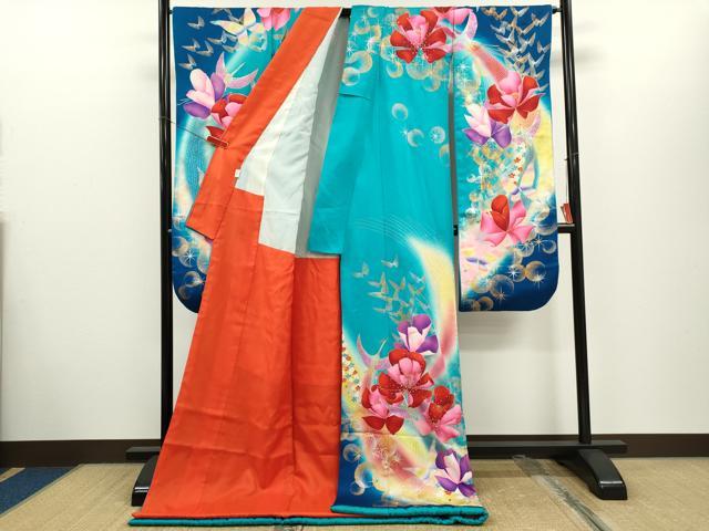 平和屋本店●お引きずり・引き振袖 和装 結婚式 舞妓 芸妓 芸者 衣装 ラインストーン 鳳凰草花舞蝶文 暈し染め 金銀彩 CABH7767ze