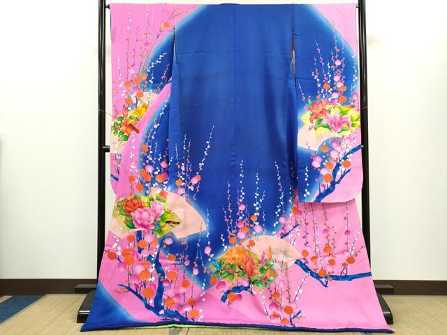 平和屋本店●本手描友禅作家 秋山章 お引きずり・引き振袖 和装 結婚式 舞妓 芸妓 芸者 衣装 地紙重ね枝花文 暈し染め 金銀彩 CABH7771ze
