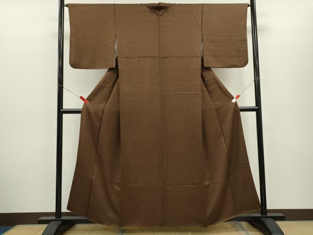 平和屋着物■上質な色無地 吉祥地紋 黒茶色 正絹 逸品 CABH7772ze