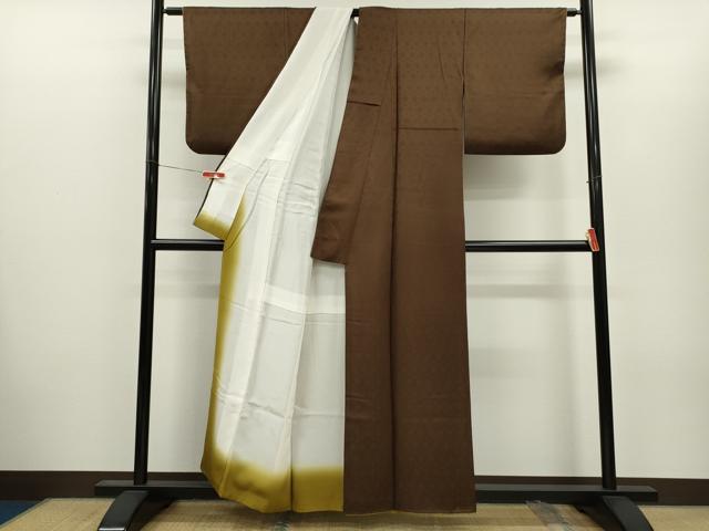 平和屋着物■上質な色無地 吉祥地紋 黒茶色 正絹 逸品 CABH7772ze