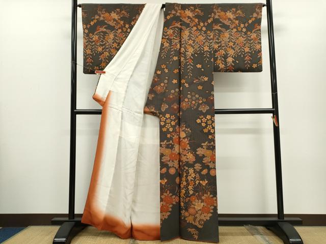 平和屋着物■訪問着 花車鳥文 鬼しぼ縮緬 正絹 逸品 CABH7790ze