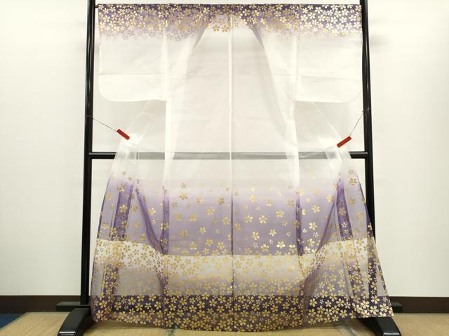 平和屋着物*夏物 男性 訪問着 オーガンジー 舞桜文 暈し染め 金彩 洗える着物 CABH7807ze