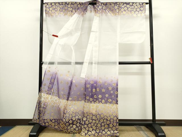 平和屋着物*夏物 男性 訪問着 オーガンジー 舞桜文 暈し染め 金彩 洗える着物 CABH7807ze