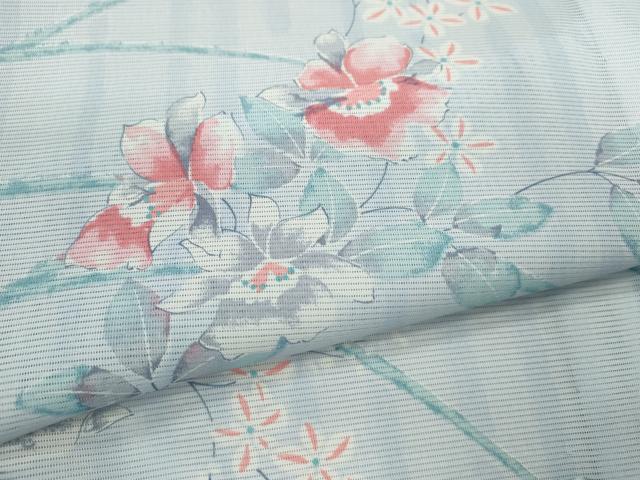 平和屋着物*夏物 小紋 絽 草花文 洗える着物 CABH7813ze