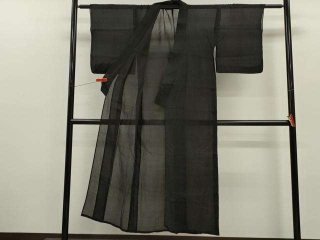 平和屋着物*夏物 お召 紗 縞 黒地 正絹 逸品 CABH7822ze