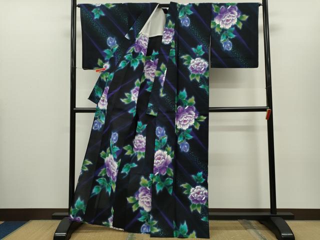 平和屋着物∴世界的ファッションデザイナー 山本寛斎 kansaiブランド 夏物 浴衣 ラメ 牡丹 綿 逸品 CABH7862ze