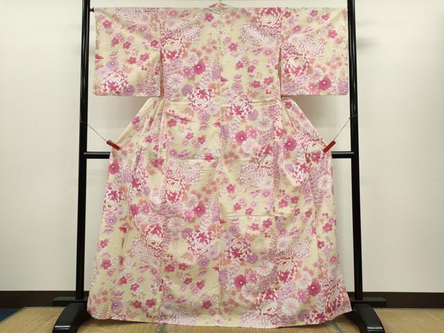 平和屋着物∴夏物 浴衣 草花文 金糸 綿 逸品 CABH7864ze