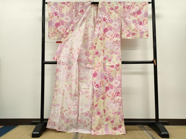 平和屋着物∴夏物 浴衣 草花文 金糸 綿 逸品 CABH7864ze