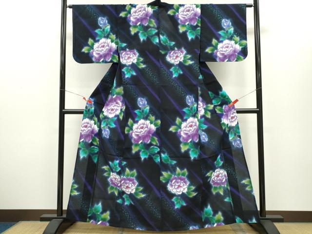 平和屋着物∴世界的ファッションデザイナー 山本寛斎 kansaiブランド 夏物 浴衣 ラメ 牡丹 綿 逸品 CABH7867ze